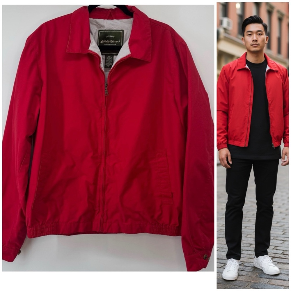 Y2K StyleEddie Bauer Water Repellent Vibrant Red Windbreaker Men's Size XL Tall